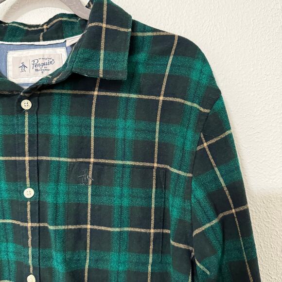 Penguin Munsingwear Men's Green Plaid Button Down Long Sleeve Shirt Large - Picture 5 of 14